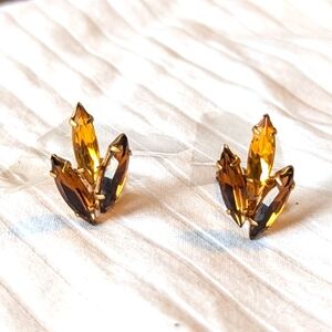Vintage amber earrings gold clip-on, vintage jewelry